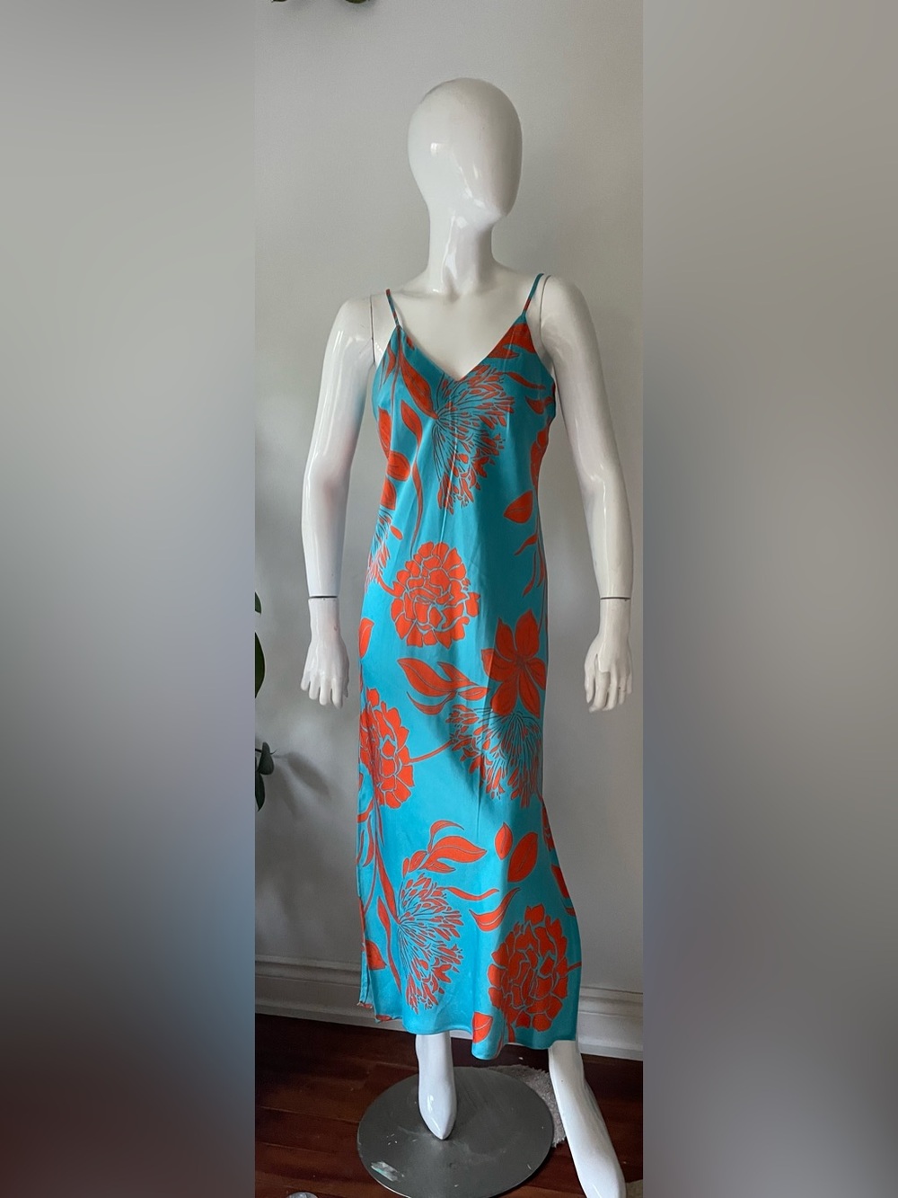 Tropical Floral Slip Maxi Dress – Turquoise & Coral - Picture 2 of 8